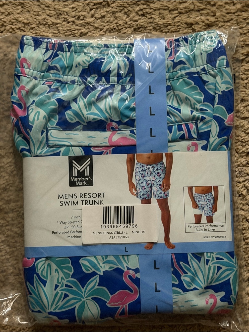 Member's Mark Men's Blue Tropical Flamingo Swim Trunks